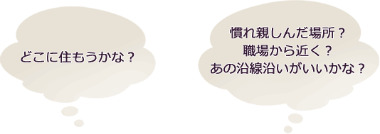 どこに住もうかな？慣れ親しんだ場所？職場から近く？あの沿線沿いがいいかな？